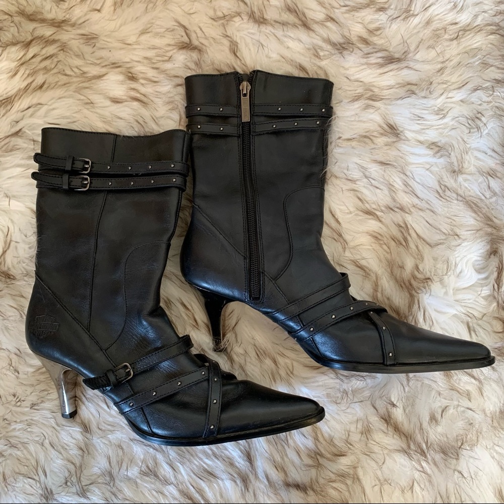 Harley Davidson black leather studded fashion boot